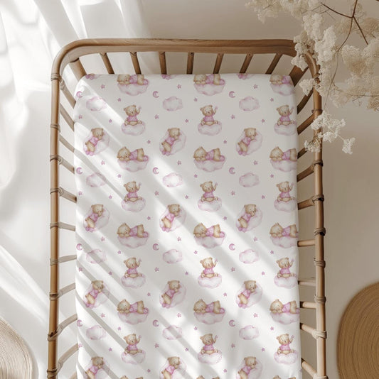 Bear on the Clouds - PINK - Bedding, Duvet Covers, Fitted Sheets, Bear Bedding, Childrens Bedding, Childrens Room Decor, Bedding and Pillows