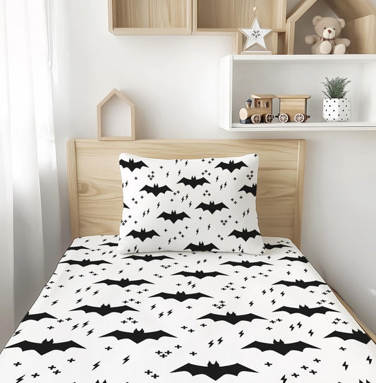 Bats & Lightning Bolts Mono - Bedding, Duvet Covers, Fitted Sheets, Bear Bedding, Childrens Bedding, Childrens Room Decor, Bed Pillows