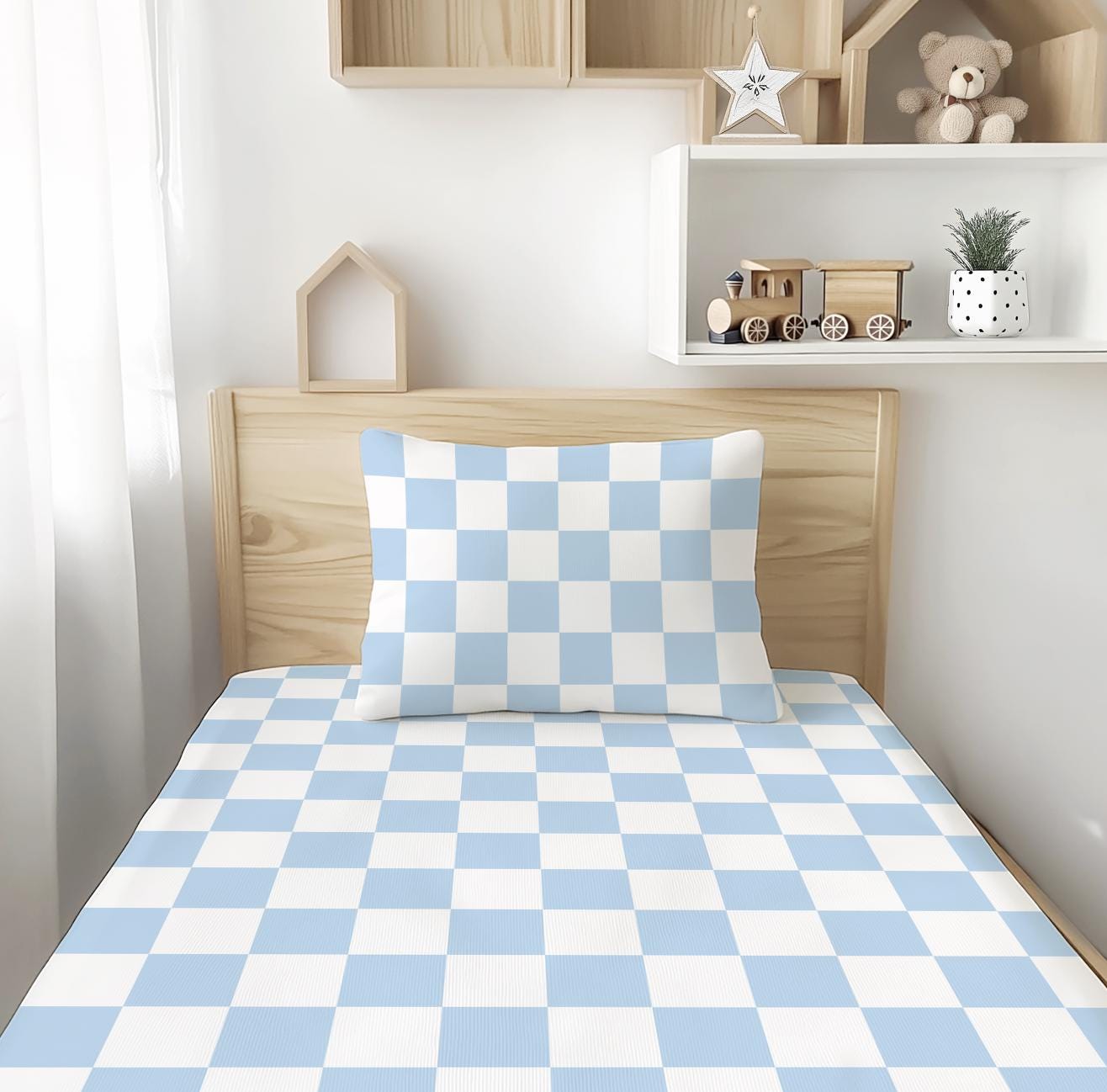 Blue Checkered - Bedding, Duvet Covers, Fitted Sheets, Modern Bedding, Cool Kids Bedding, Childrens decor, Checkered bedding