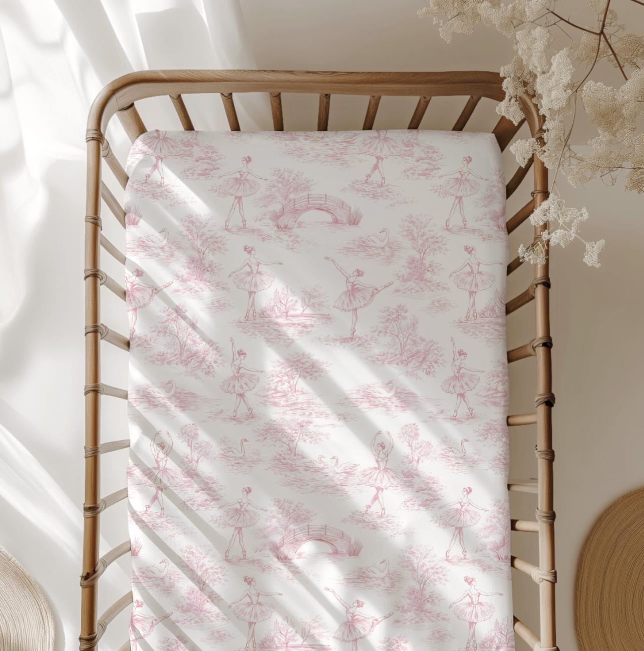 Chinoiserie Toile de Jouy BALLERINA - Pink, Bedding, Duvet Covers, Fitted Sheets, Safari theme with Hot Air Balloon, Kids Bedding