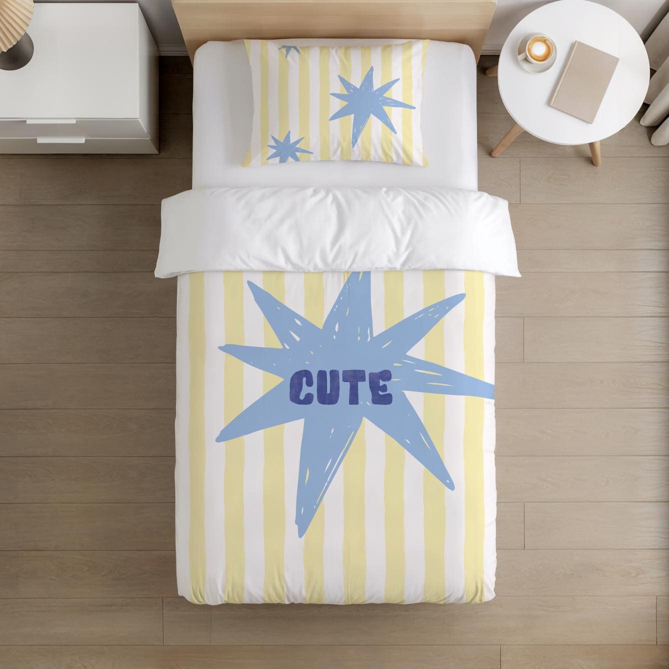 Stripe Yellow, Cute Star Duvet Cover, Fitted Sheet, Bedding, Duvet Covers, Fitted Sheets, pop colours, Kids Bedding