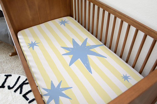 Stripe Yellow, Blue Star Duvet Cover, Fitted Sheet, Bedding, Duvet Covers, Fitted Sheets, pop colours, Kids Bedding