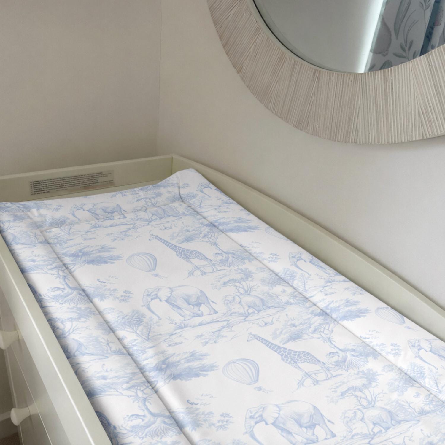 Chinoiserie Toile de Jouy Safari, Blue - Baby Changing Mat