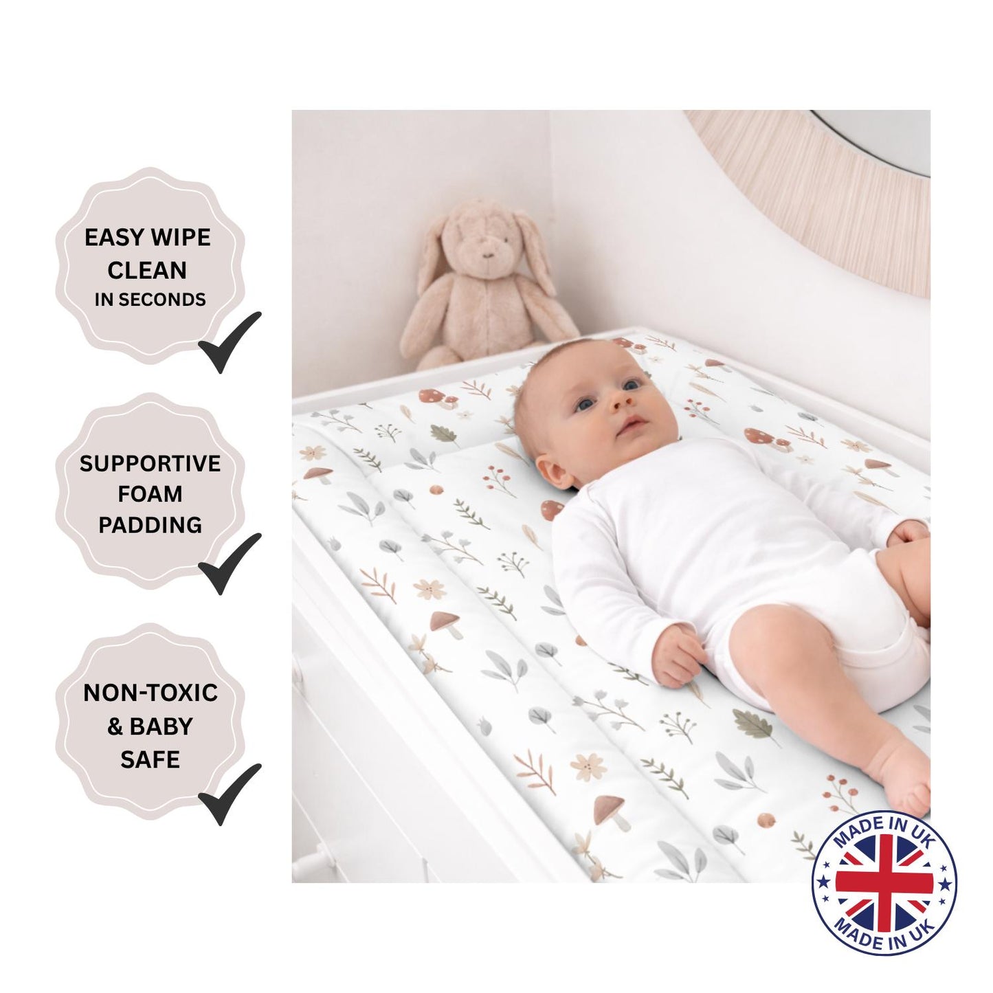 Woodland Mushrooms and Flowers - Baby Changing Mat