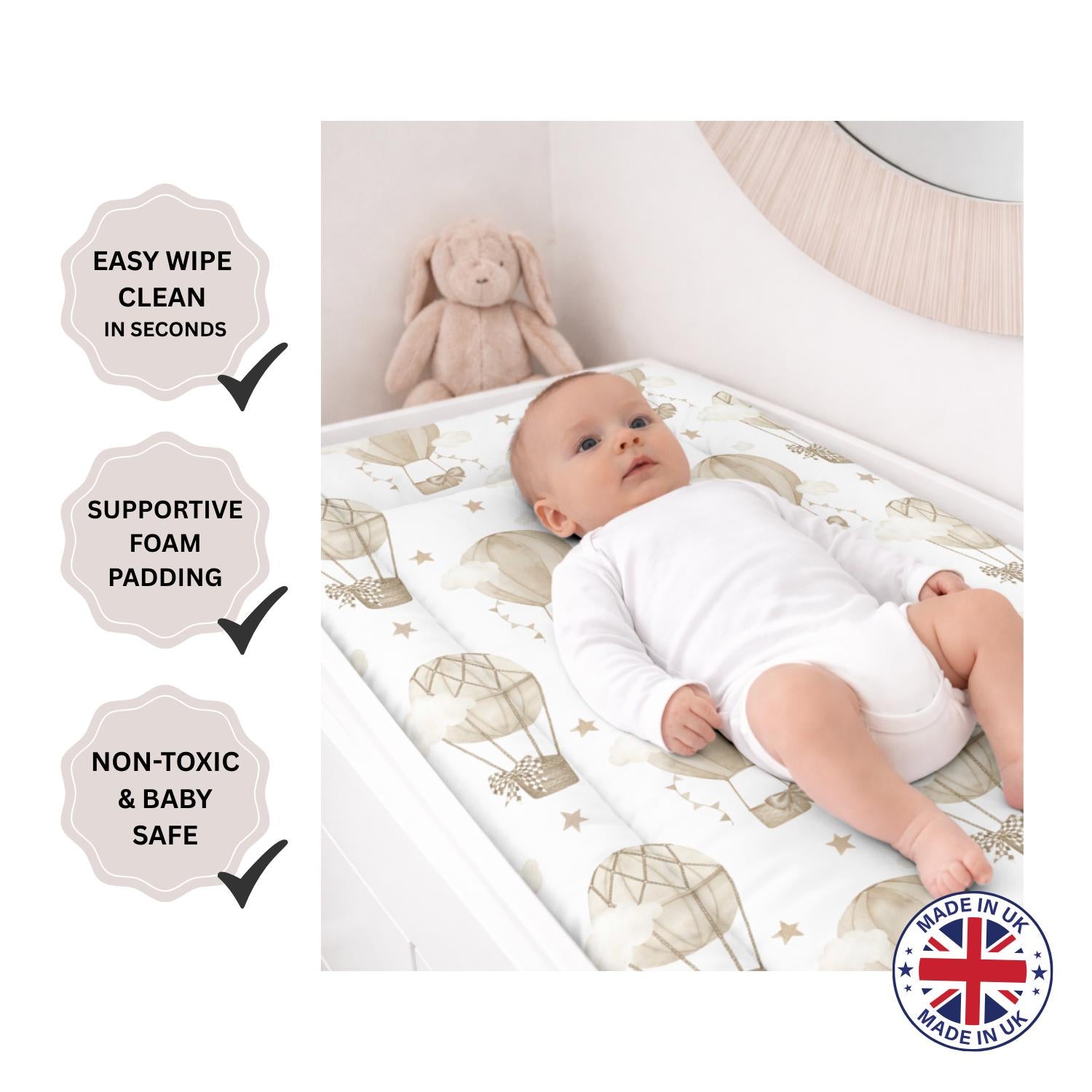 Multiple Hot Air Balloons, Beige - Baby Changing Mat