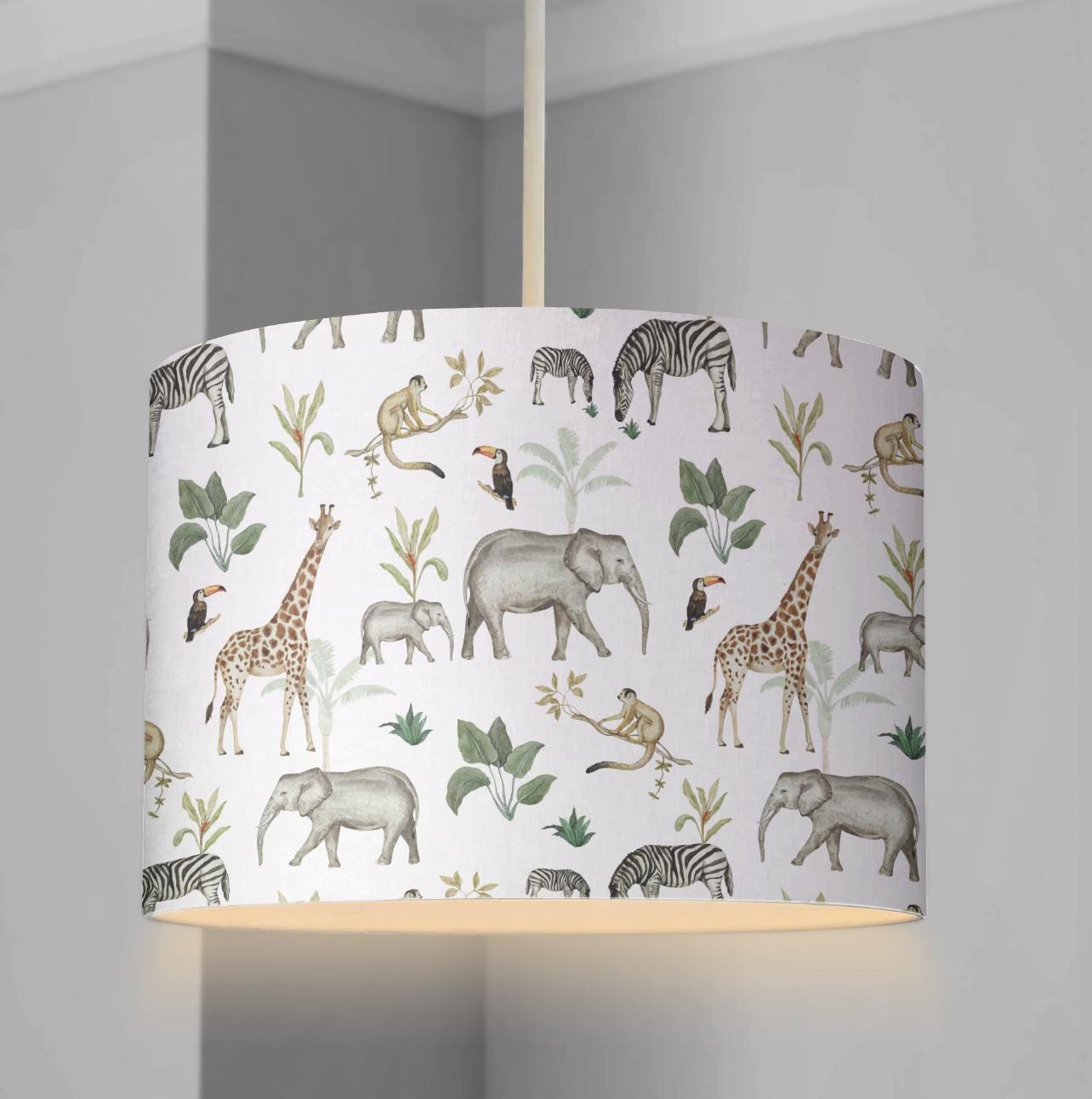 LAMPSHADE - Nursery Safari - Watercolour, Lampshade or Table lampshade - Childrens Room Lampshade - Round Lampshade