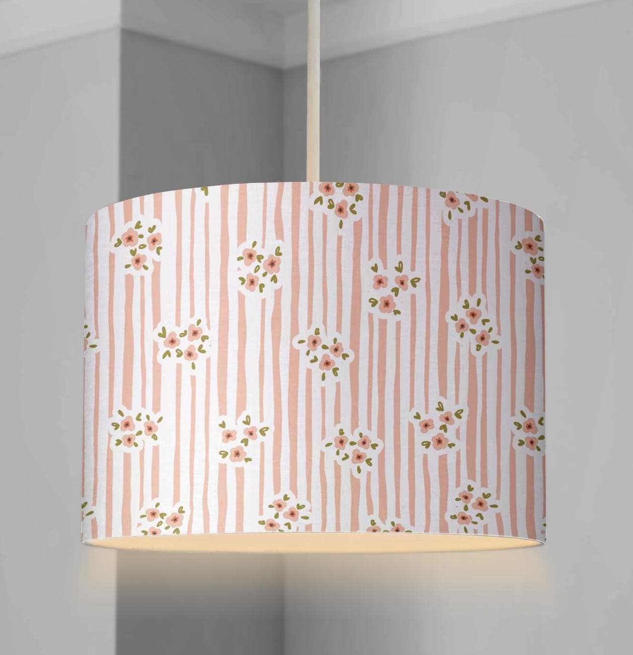 LAMPSHADE - Nursery Stripes - Floral Pink, Lampshade or Table lampshade - Childrens Room Lampshade - Round Lampshade