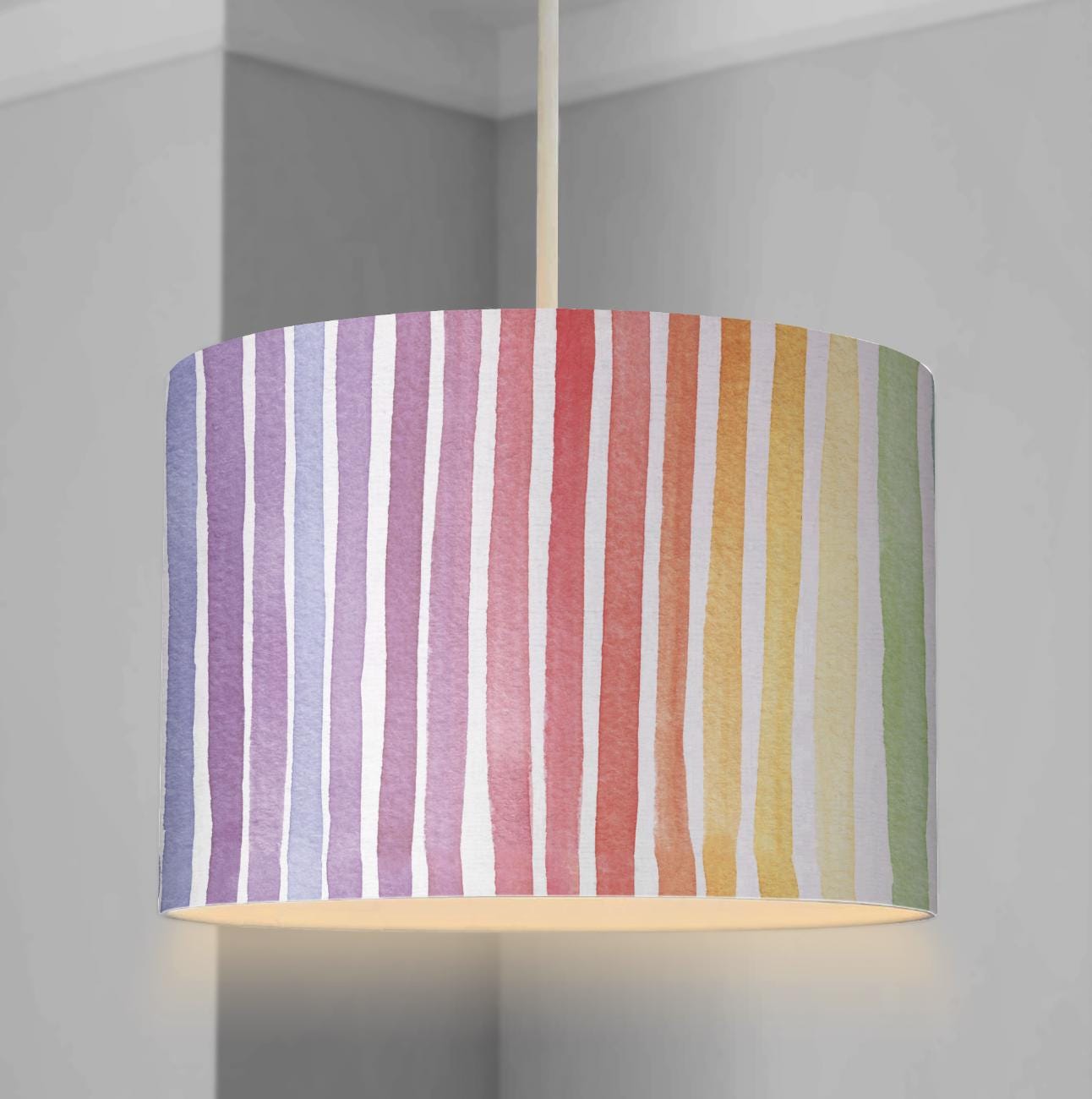 LAMPSHADE - Nursery Stripes - Rainbow watercolour, Lampshade or Table lampshade - Childrens Room Lampshade - Round Lampshade