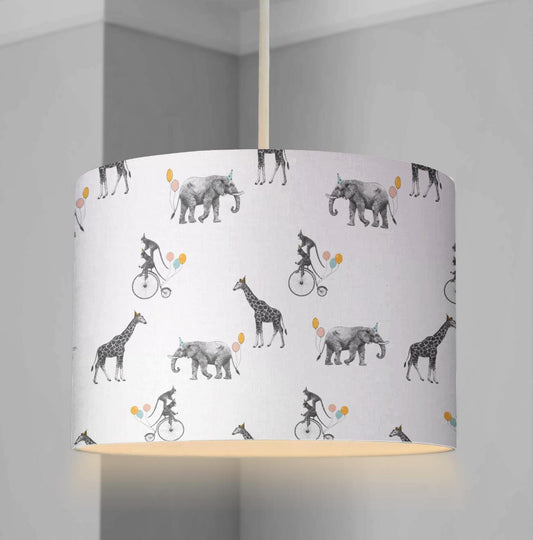 LAMPSHADE - Nursery Safari Animals Unicycle, Lampshade or Table lampshade - Childrens Room Lampshade - Round Lampshade