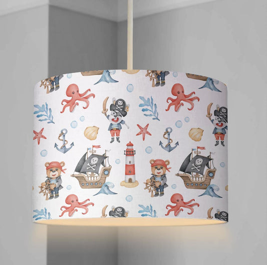 LAMPSHADE - Nursery Pirate Ship - Bears, Lampshade or Table lampshade - Childrens Room Lampshade - Round Lampshade