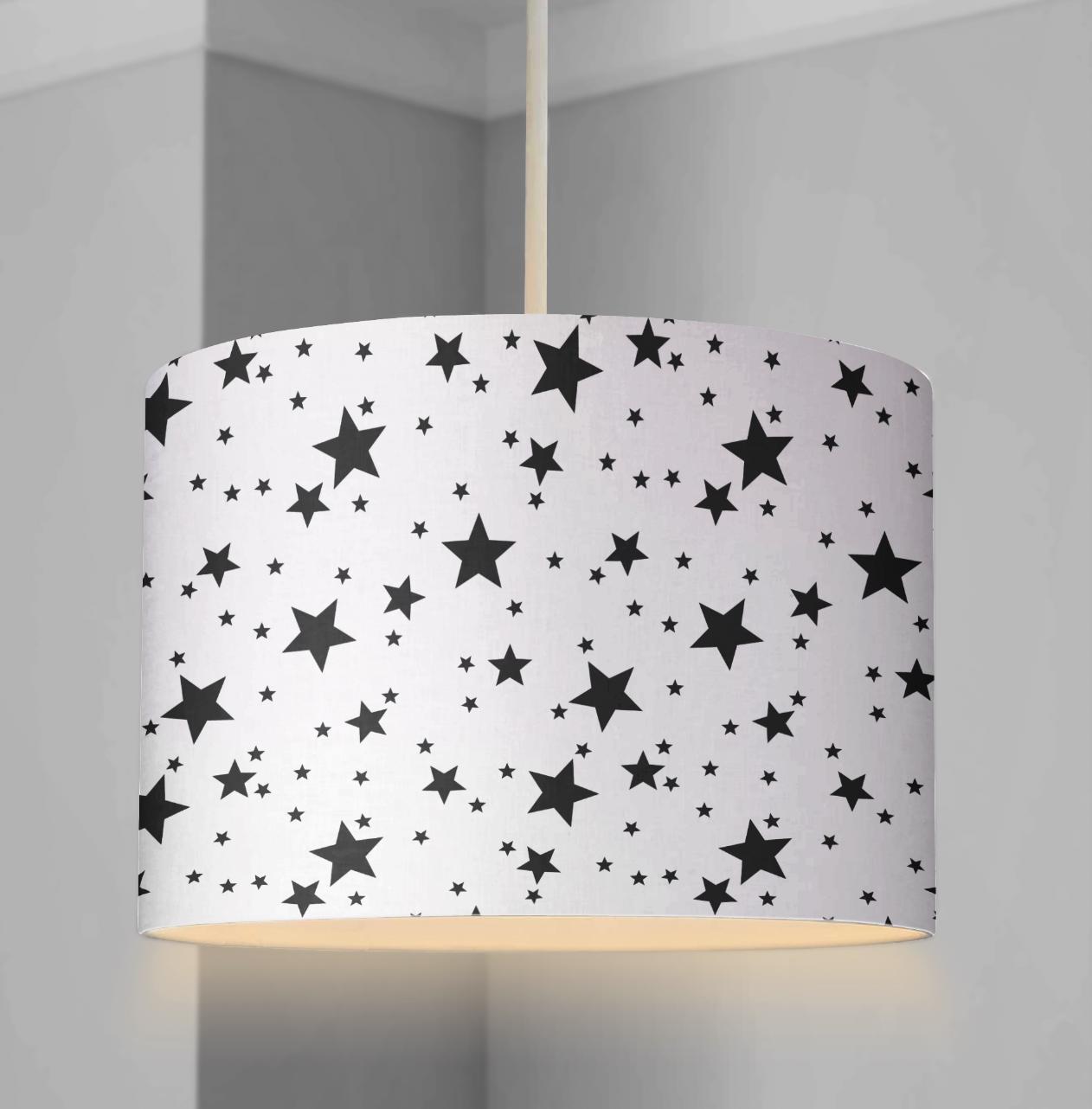 LAMPSHADE - Nursery Stars - Black, Lampshade or Table lampshade - Childrens Room Lampshade - Round Lampshade