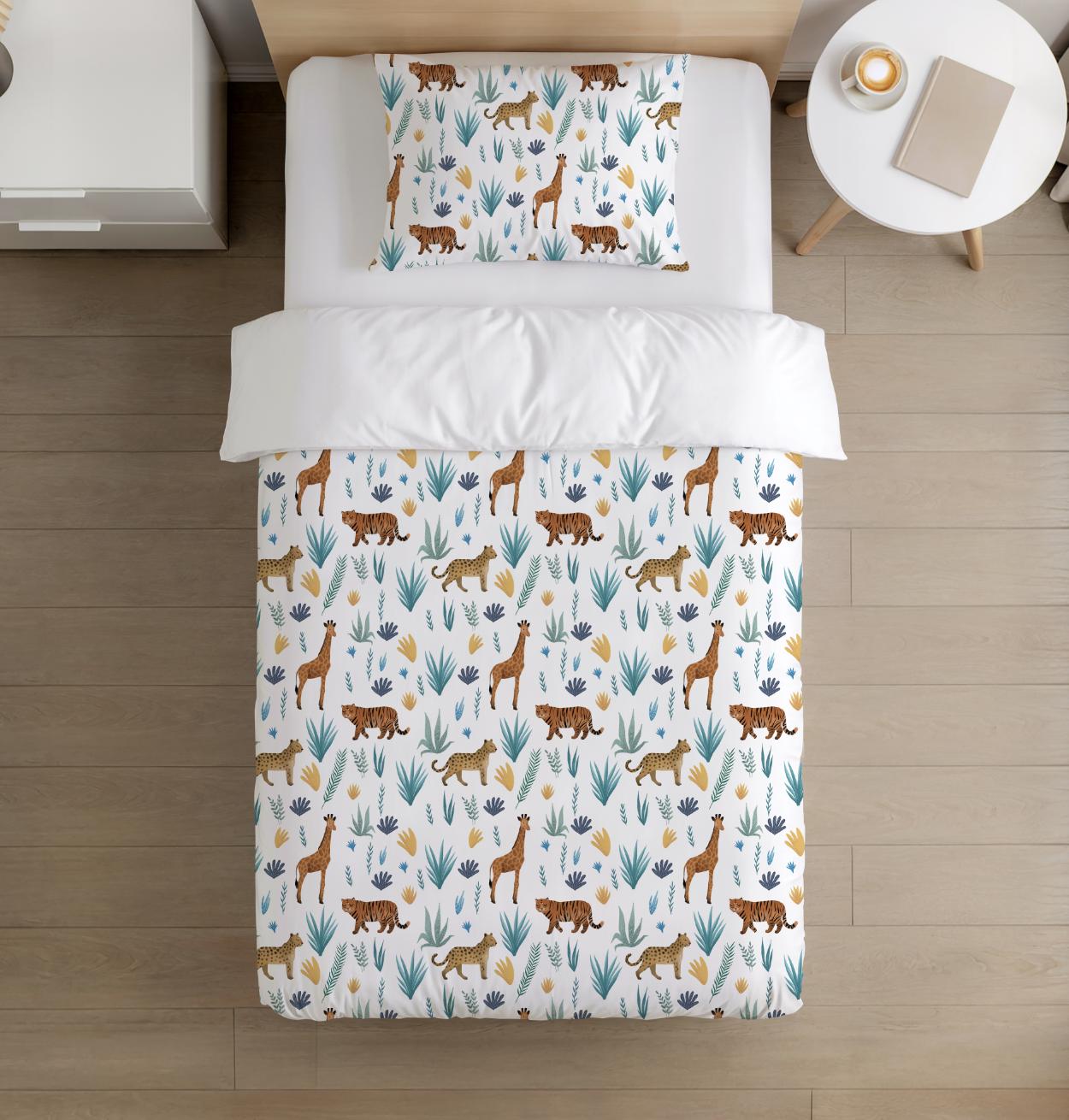 BEDDING - Safari - Leopard & Tigers, Duvet Cover set, Fitted Sheets, Pillow Case, Modern Colourful Watercolour Kids Bedding