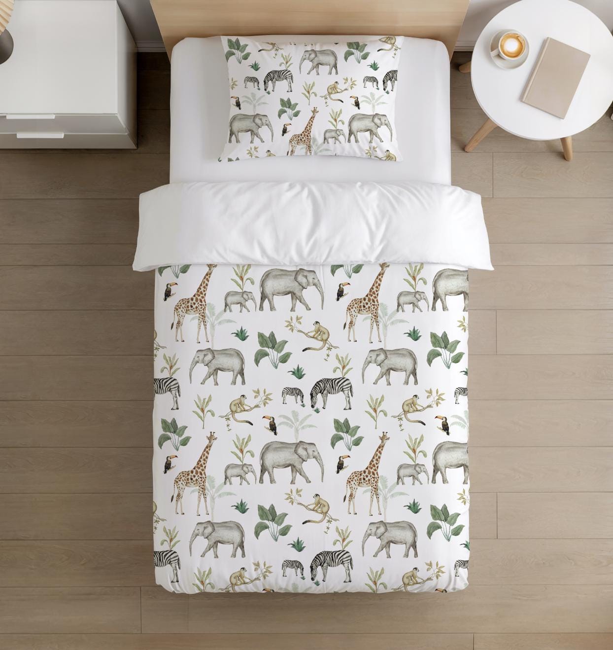 BEDDING - Safari - Watercolour Animals, Duvet Cover set, Fitted Sheets, Pillow Case, Modern Colourful Watercolour Kids Bedding