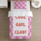 BEDDING - Checkered 'Cool Girl Club!' Pink/Baby Pink, Duvet Cover set, Fitted Sheets, Pillow Case, Modern Colourful Kids Bedding, Wavy