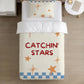 BEDDING - 'Catching Stars' Cream and Blue, Duvet Cover, Pillow Case, Modern Colourful Kids Bedding