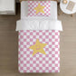 BEDDING - Checkered Pink and white with Yellow Star, Duvet Cover, Pillow Case, Modern Colourful Kids Bedding