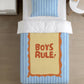 BEDDING - Stripes Blue 'Boys Rule!', Duvet Cover set, Fitted Sheets, Pillow Case, Modern Colourful Watercolour Kids Bedding
