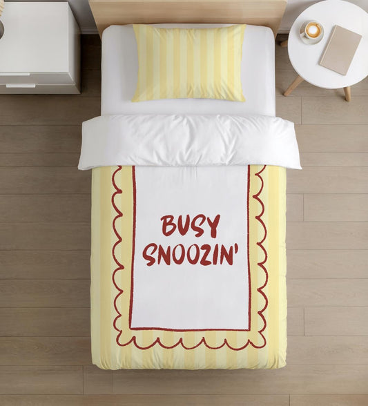 BEDDING - Stripes Yellow 'Busy Snoozin', Duvet Cover set, Fitted Sheets, Pillow Case, Modern Colourful Watercolour Kids Bedding