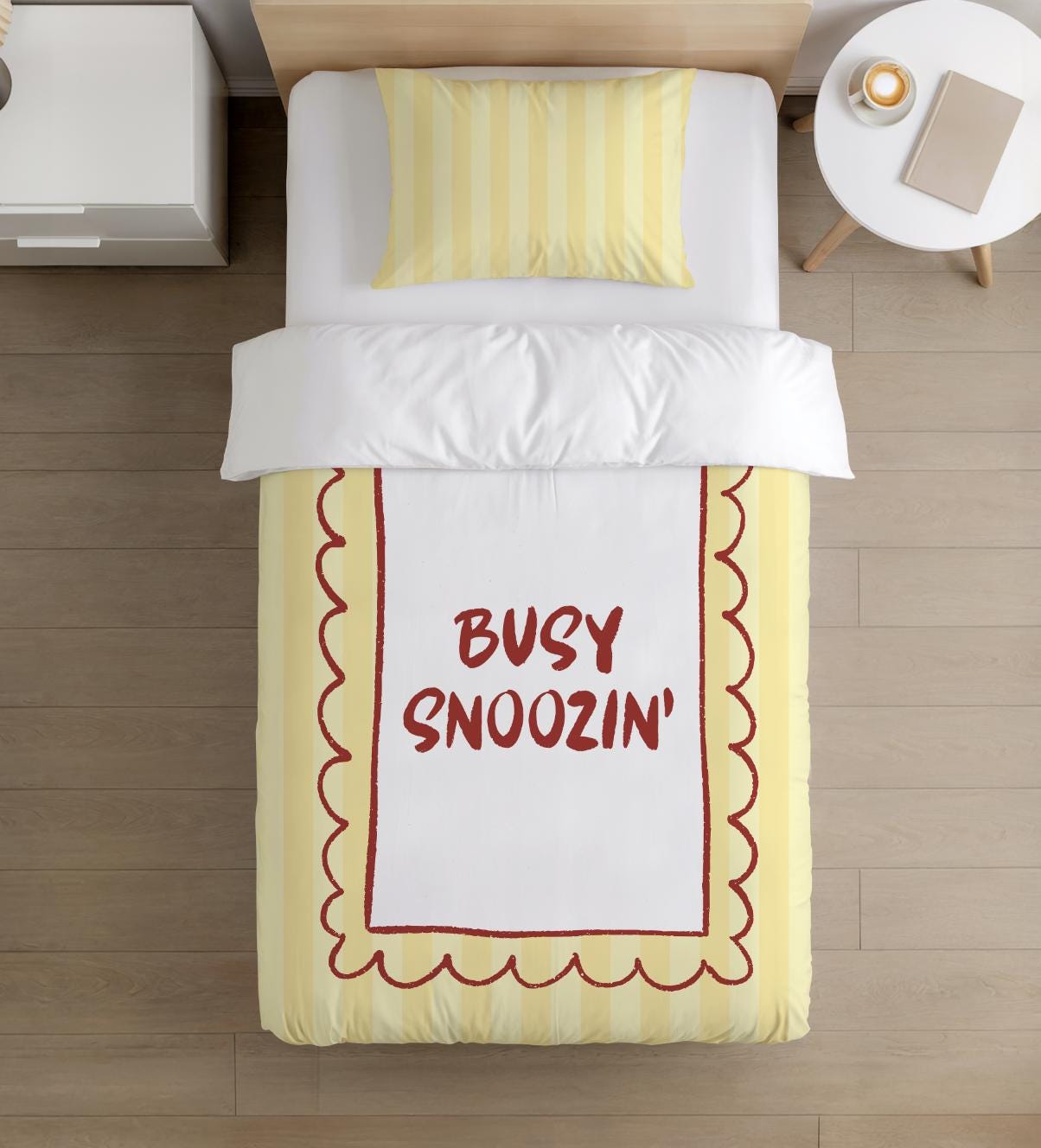 BEDDING - Stripes Yellow 'Busy Snoozin', Duvet Cover set, Fitted Sheets, Pillow Case, Modern Colourful Watercolour Kids Bedding