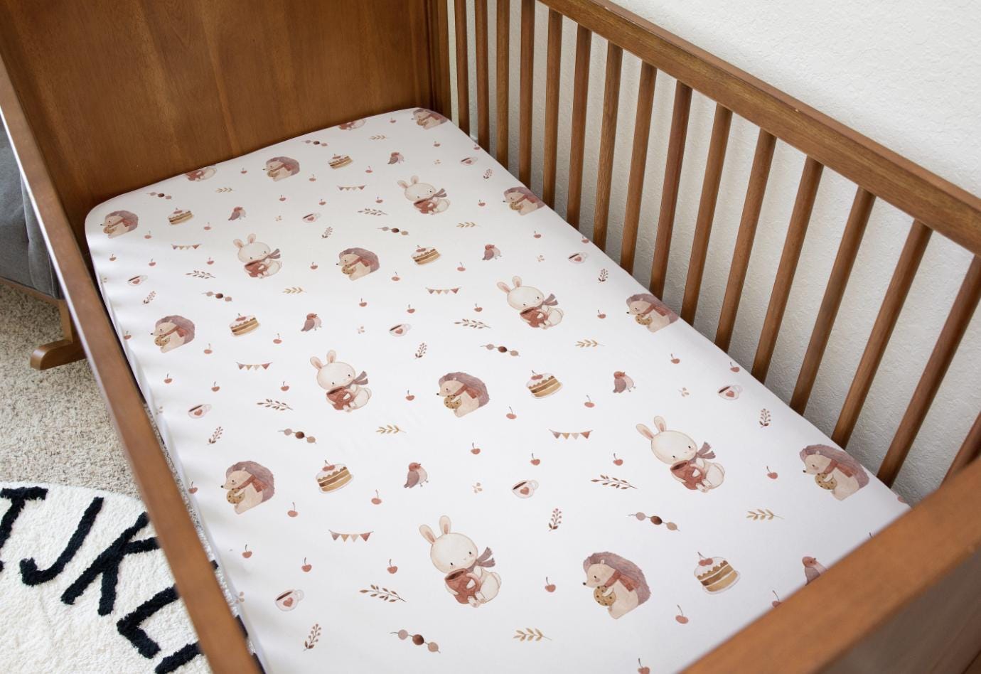BEDDING - Woodland - Animals & Cake, Duvet Cover set, Fitted Sheets, Pillow Case, Modern Colourful Kids Bedding