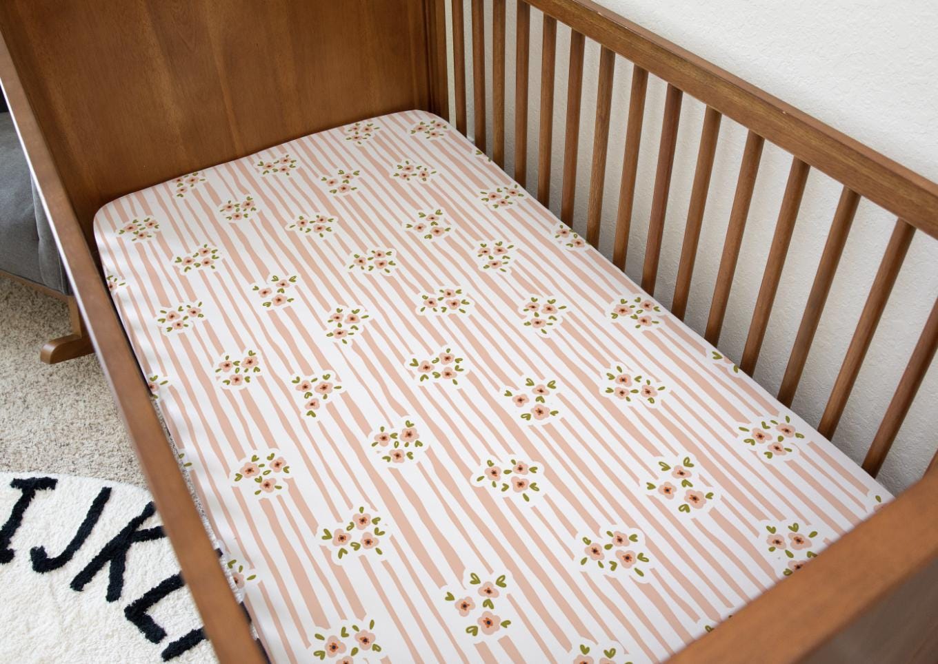 BEDDING - Stripes - Floral Peach, Duvet Cover set, Fitted Sheets, Pillow Case, Modern Colourful Kids Bedding