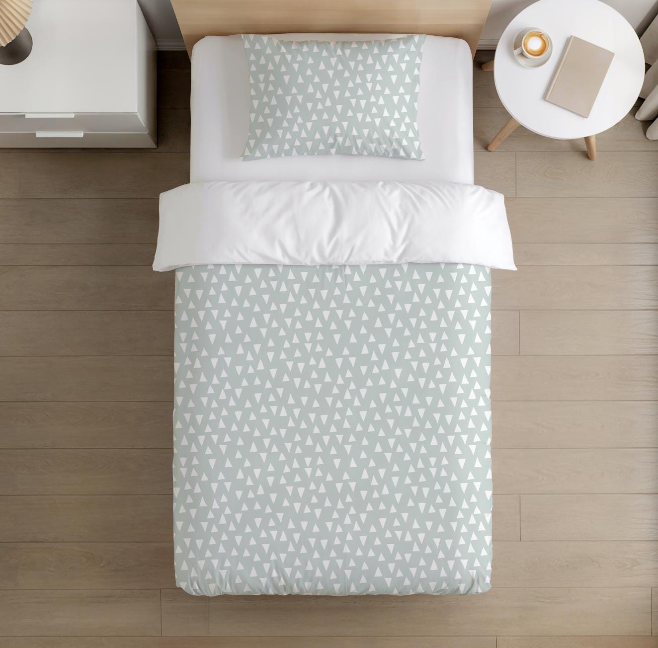 BEDDING -Triangles Mint, Duvet Cover set, Fitted Sheets, Pillow Case, Modern Colourful Kids Bedding