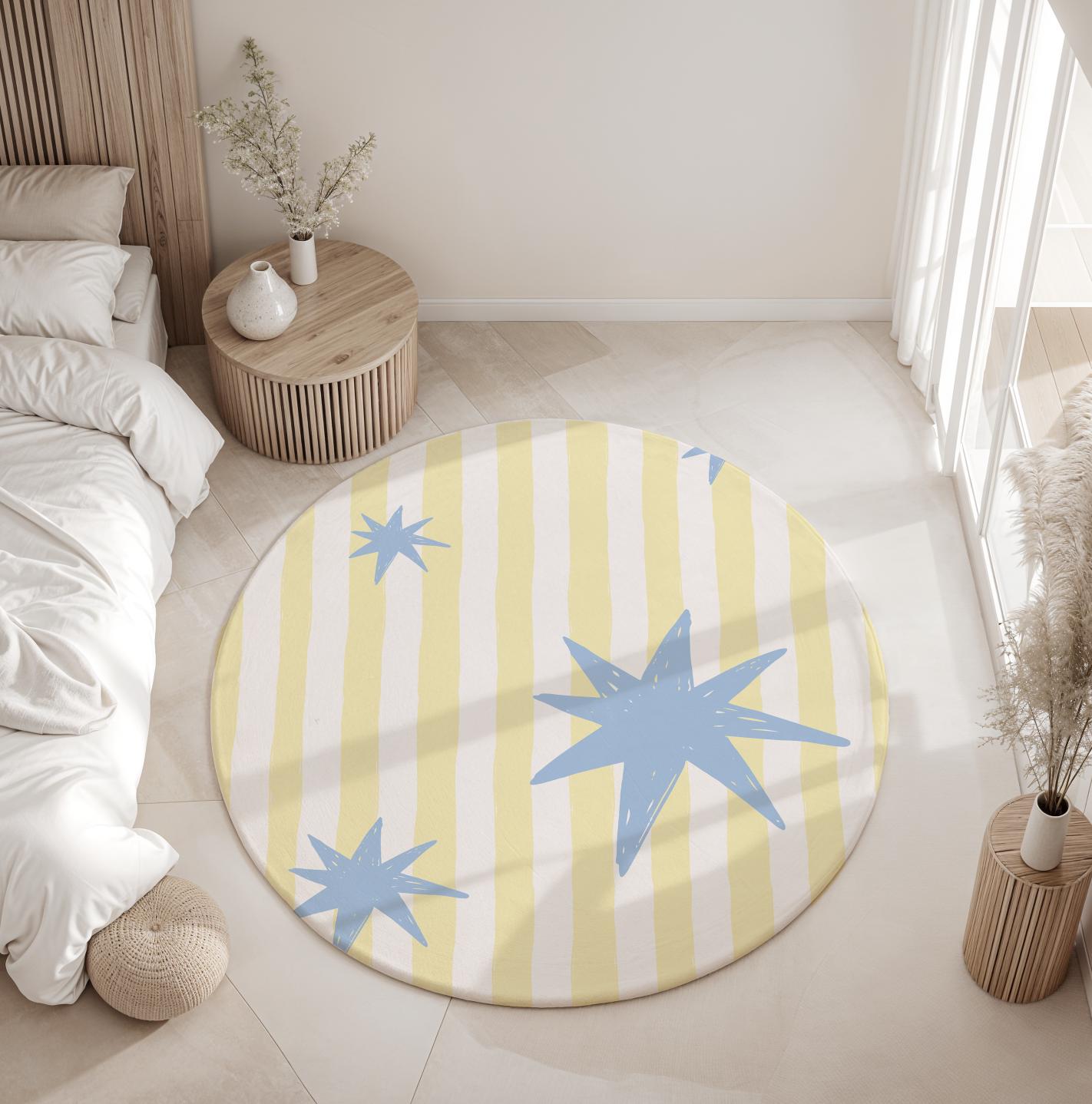 Stripes Yellow & Blue Stars, Carpet, kids decor, Children's Room Decor, Kids Rug, Kids Carpet, Modern Colourful decor