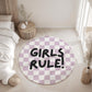 Checkered 'Girls Rule!' Purple, Carpet, kids decor, Children's Room Decor, Kids Rug, Kids Carpet, Modern Colourful decor