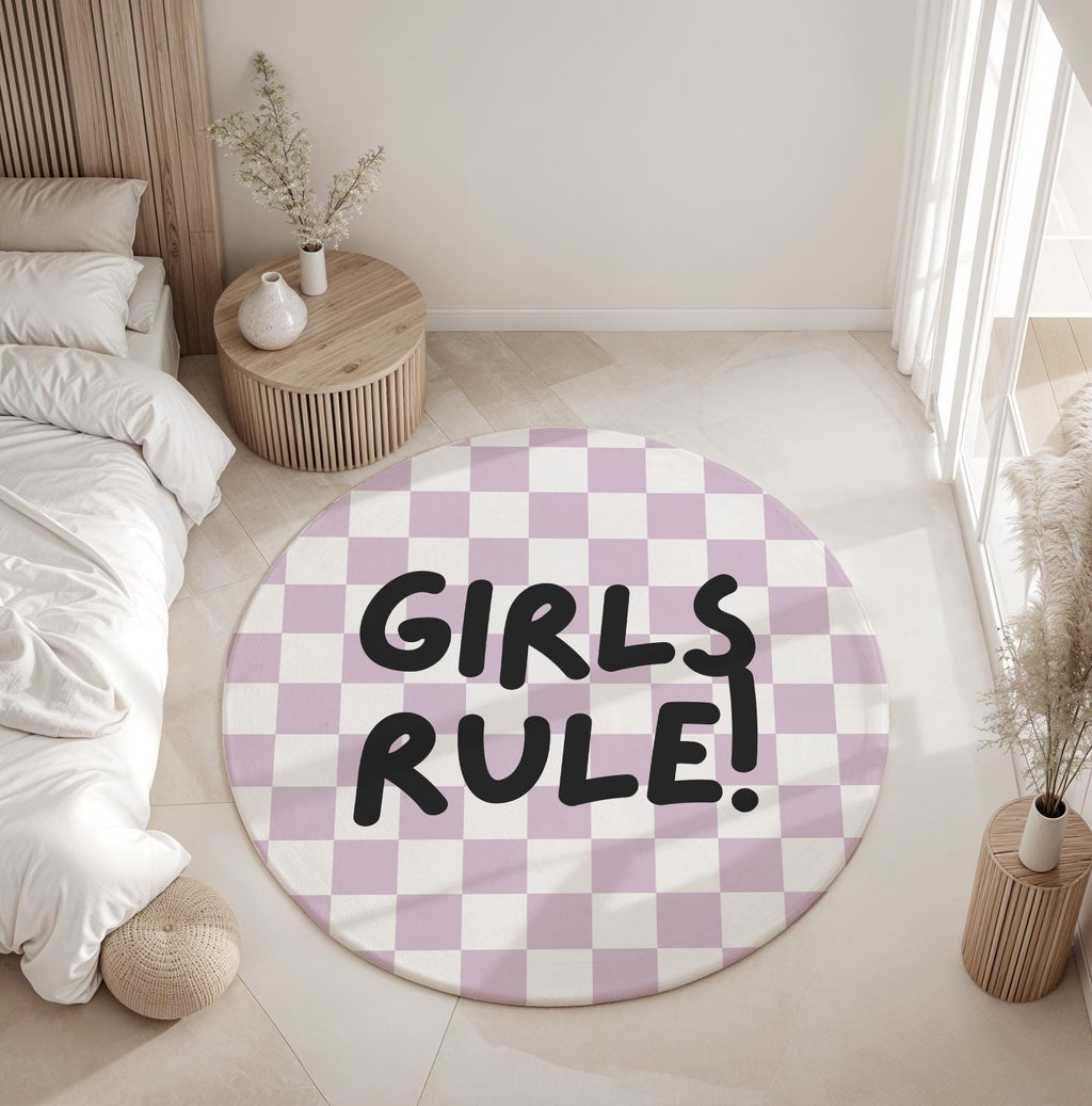 Checkered 'Girls Rule!' Purple, Carpet, kids decor, Children's Room Decor, Kids Rug, Kids Carpet, Modern Colourful decor