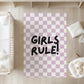 Checkered 'Girls Rule!' Purple, Carpet, kids decor, Children's Room Decor, Kids Rug, Kids Carpet, Modern Colourful decor