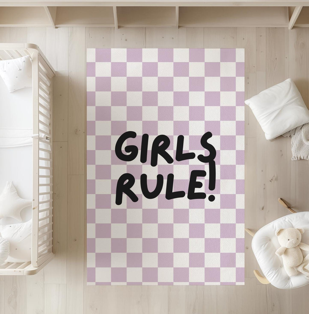 Checkered 'Girls Rule!' Purple, Carpet, kids decor, Children's Room Decor, Kids Rug, Kids Carpet, Modern Colourful decor