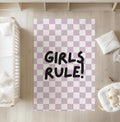 Checkered 'Girls Rule!' Purple, Carpet, kids decor, Children's Room Decor, Kids Rug, Kids Carpet, Modern Colourful decor