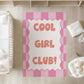 Checkered 'Cool Girls Club!' Pink/Baby Pink, Carpet, kids decor, Children's Room Decor, Kids Rug, Kids Carpet, Modern Colourful decor
