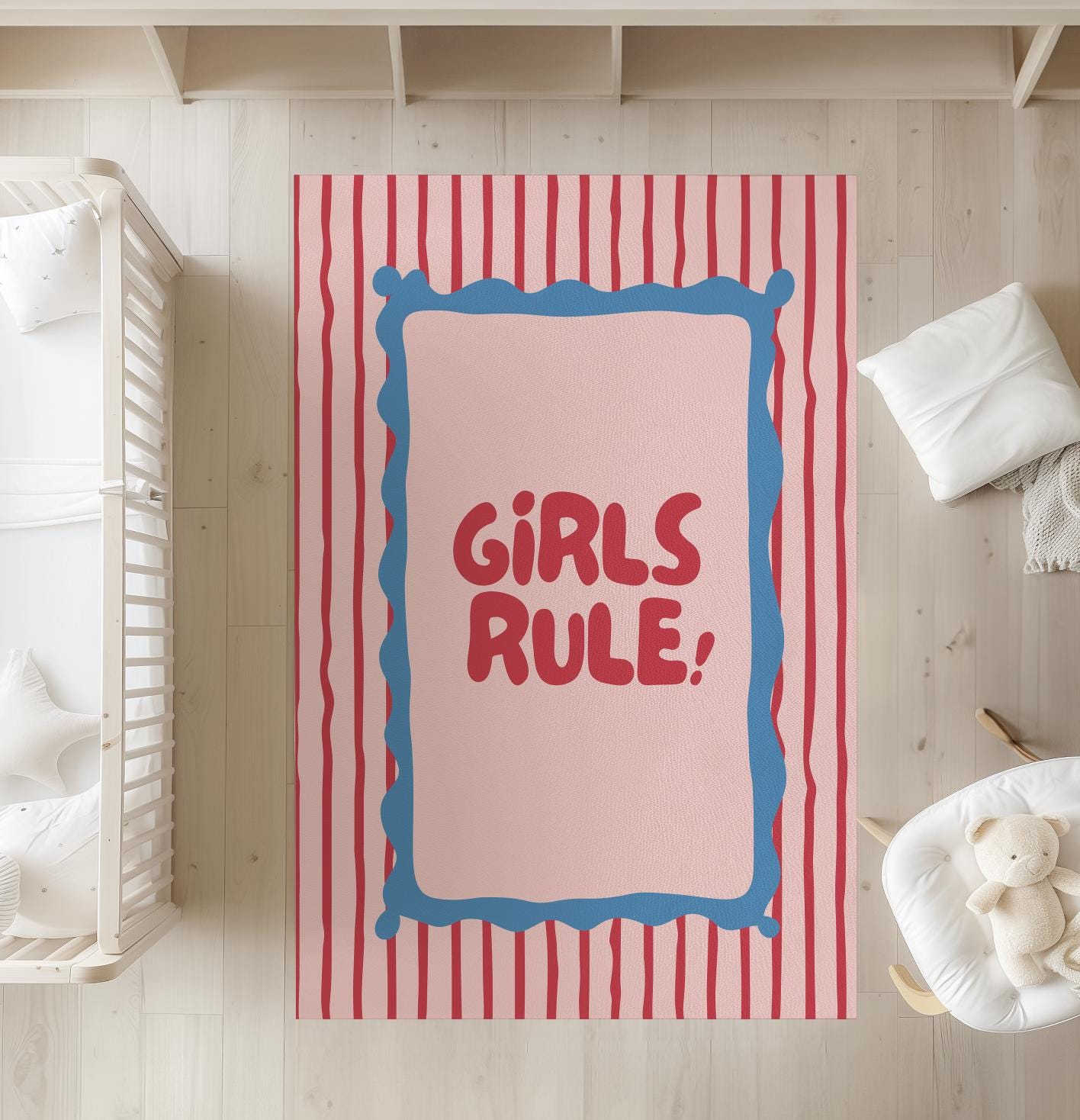 Boys Rule! Stripe wavy rug Blue, Girls Rule! Pink, Carpet, kids decor, Children's Room Decor, Kids Rug, Kids Carpet, Modern Colourful decor