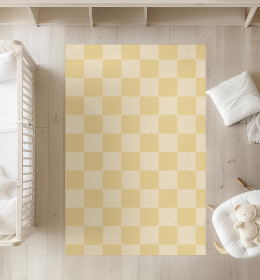 Checkered Yellow and light Yellow Rug, Carpet, kids decor, Children's Room Decor, Kids Rug, Kids Carpet