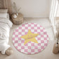 Checkered Pink and White with Yellow Star - Rug, Carpet, kids decor, Children's Room Decor, Kids Rug, Kids Carpet