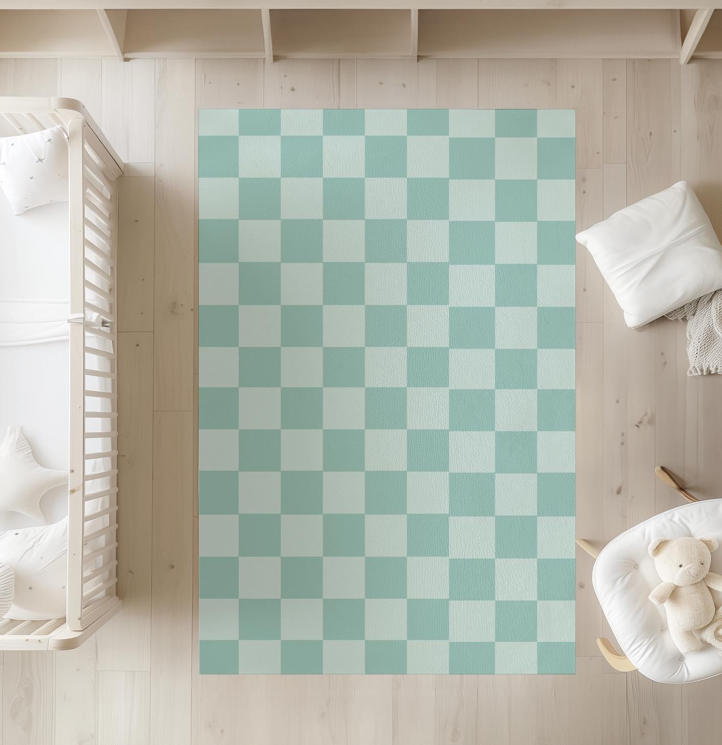Checkered Blue Green Aqua - Rug, Carpet, kids decor, Children's Room Decor, Kids Rug, Kids Carpet