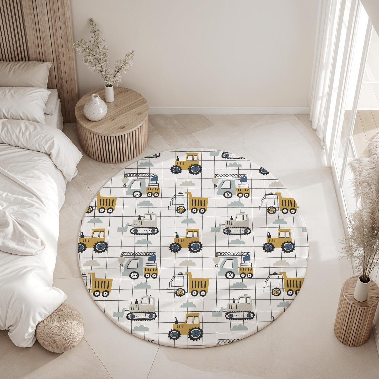 Trucks and Diggers - Grid - Rug, Carpet, kids decor, Children's Room Decor, Kids Rug, Kids Carpet