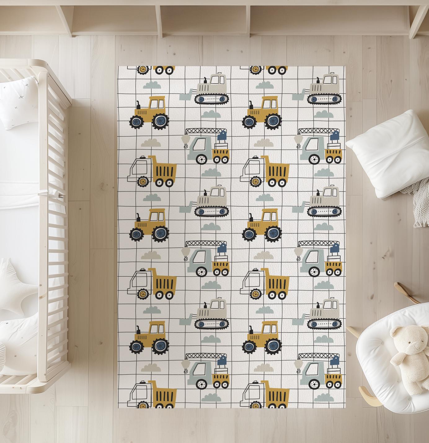 Trucks and Diggers - Grid - Rug, Carpet, kids decor, Children's Room Decor, Kids Rug, Kids Carpet