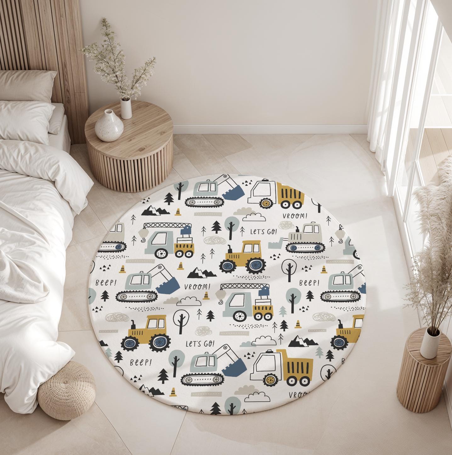 Trucks and Diggers - Rug, Carpet, kids decor, Children's Room Decor, Kids Rug, Kids Carpet