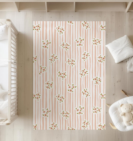 Stripes - Floral Peach - Rug, Carpet, kids decor, Children's Room Decor, Kids Rug, Kids Carpet