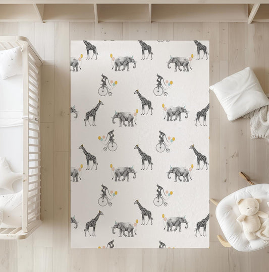 Safari - Animals on Unicycle - Rug, Carpet, kids decor, Children's Room Decor, Kids Rug, Kids Carpet