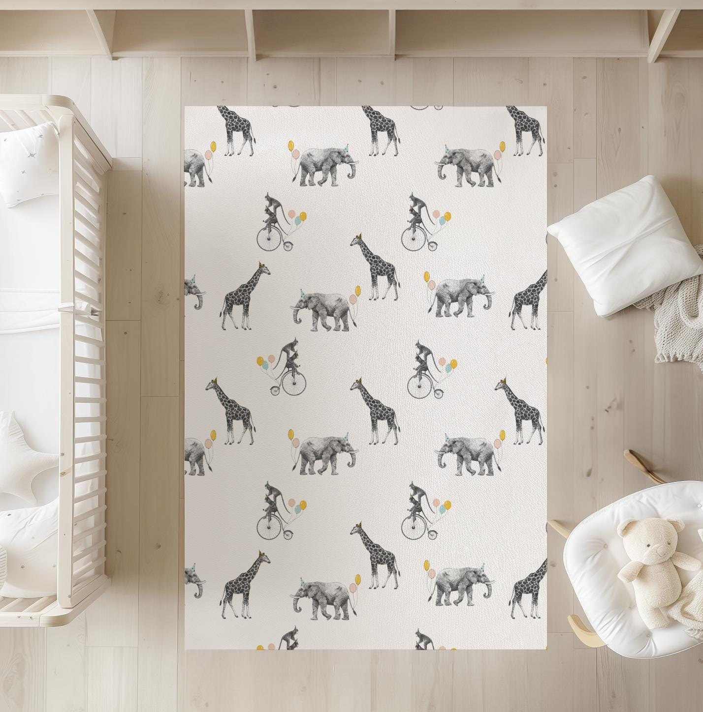 Safari - Animals on Unicycle - Rug, Carpet, kids decor, Children's Room Decor, Kids Rug, Kids Carpet