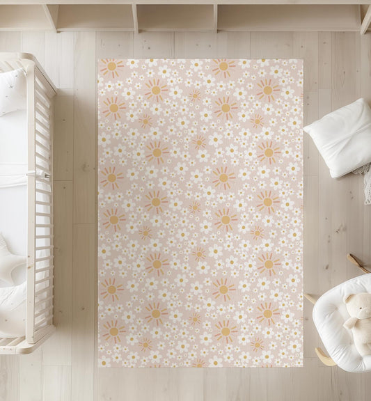 Sun & Daisies - Peach - Rug, Carpet, kids decor, Children's Room Decor, Kids Rug, Kids Carpet