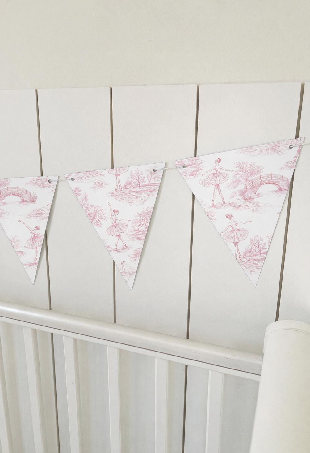 BUNTING - Toile De Jouy BALLERINA -Pink, Cardstock (300gsm card NOT fabric) Nursery Wall Prints, Bedroom Bunting, Nursery Bunting, Play Room