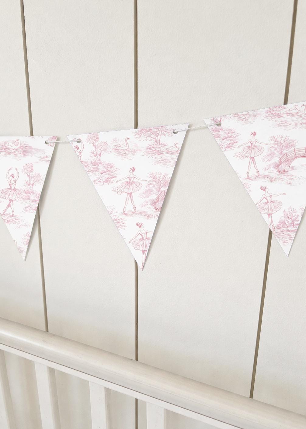 BUNTING - Toile De Jouy BALLERINA -Pink, Cardstock (300gsm card NOT fabric) Nursery Wall Prints, Bedroom Bunting, Nursery Bunting, Play Room
