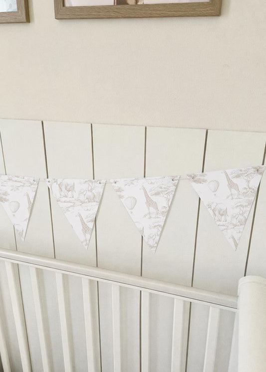 BUNTING - Toile De Jouy Safari - Beige, Cardstock (300gsm card NOT fabric) Nursery Wall Prints, Bedroom Bunting, Nursery Bunting, Play Room