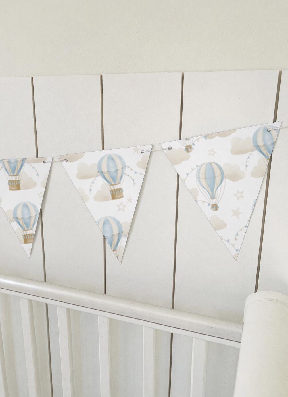 BUNTING - Multi Hot Air Balloons - Blue, Cardstock (300gsm card NOT fabric) Nursery Wall Prints, Bedroom Bunting, Nursery Bunting, Play Room
