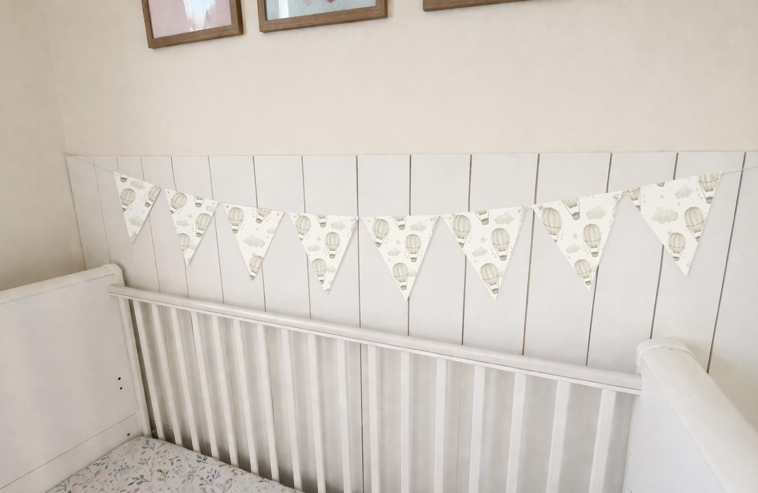 BUNTING - Hot Air Balloons -Faded Beige, Cardstock (300gsm card NOT fabric) Nursery Wall Prints, Bedroom Bunting, Nursery Bunting, Play Room