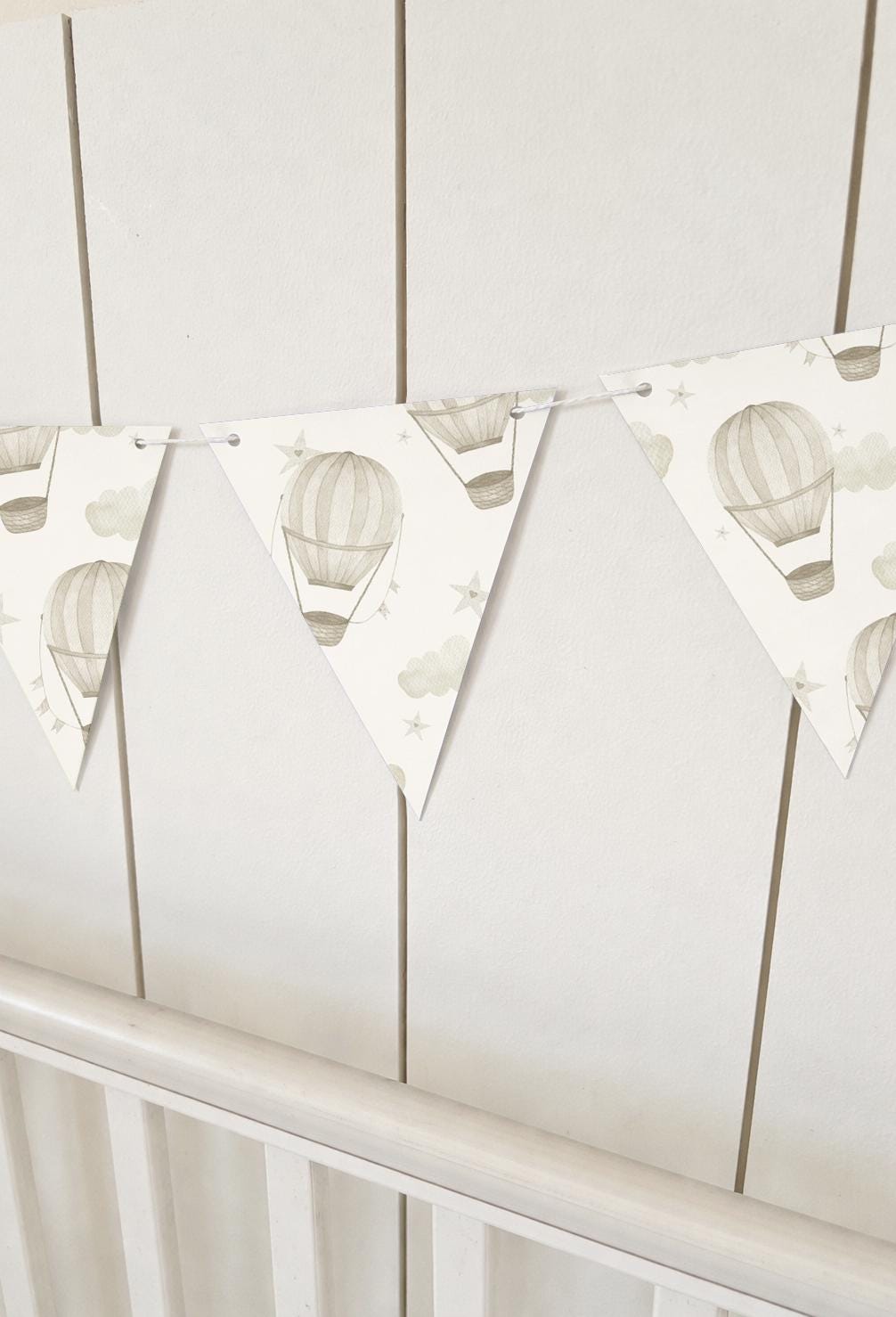 BUNTING - Hot Air Balloons -Faded Beige, Cardstock (300gsm card NOT fabric) Nursery Wall Prints, Bedroom Bunting, Nursery Bunting, Play Room
